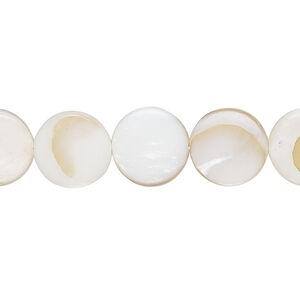 Mother-of-pearl shell 1pkg1, puffed flat round bead 15 inch white and brown 11-12mm