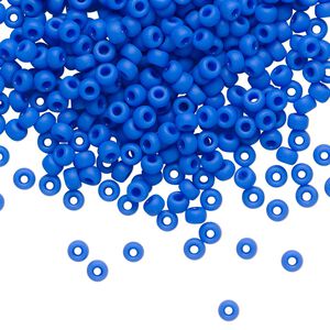 Seed bead, Miyuki, glass, pkg/50g, #8 rocaille, opaque matte cyan blue, (RR-417F).
