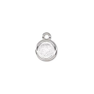 Drop, Almost Instant Jewelry&reg;, silver-plated "pewter" (zinc-based alloy), 10.5mm flat round with SS40 rose setting. Sold per pkg of 2.