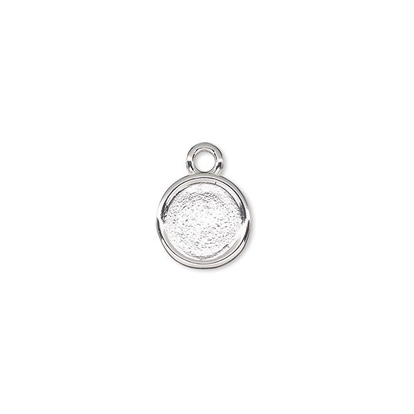 Drop, Almost Instant Jewelry&reg;, silver-plated "pewter" (zinc-based alloy), 10.5mm flat round with SS40 rose setting. Sold per pkg of 2. image number 0