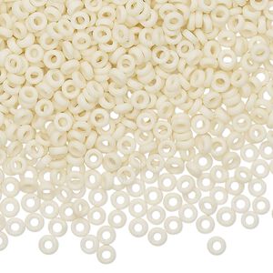 Seed bead, Miyuki, glass, pkg/50g, 3x1.3mm spacer rondelle, opaque matte cream, (SPR3-2021).