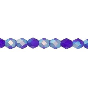 Bead, Czech fire-polished glass, matte dark blue AB, 6mm faceted round. Sold per 15-1/2" to 16" strand.