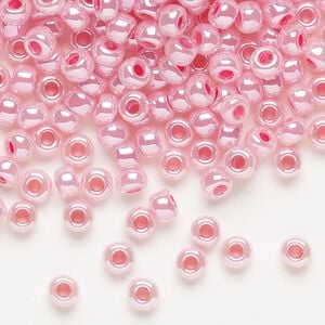 Seed bead, Miyuki, glass, pkg/25g, #6 rocaille, opaque carnation pink luster alabaster (RR-535).