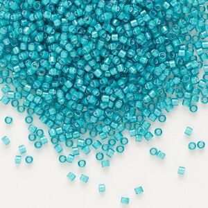 Seed bead, Delica&reg;, glass, pkg/7.5g, #11 round, translucent white-lined luster teal (DB-1782).