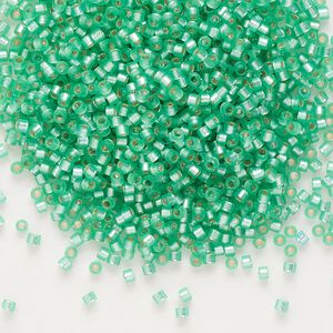 Seed bead, Delica&reg; 1pkg7.5g glass, #11 round, translucent semi-matte silver-lined mint green / outside dyed (DB-0691)