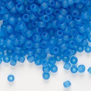 Seed bead, Dyna-Mites&trade;, glass, transparent matte turquoise blue, #6 round. Sold per 1/2 kilogram pkg.