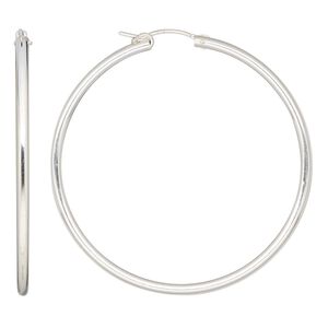 Earring, Create Compliments&reg;, sterling silver, 50mm flexible round hoop with latch-back closure. Sold per pair.
