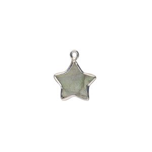 Drop sterling silver labradorite 1pk 12mm hand-cut flat double-sided star, natural