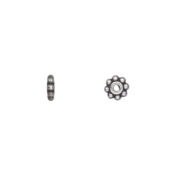Bead, TierraCast&reg;, pewter (tin-based alloy), 6x2mm beaded rondelle, 1mm inside diameter. Sold per pkg of 100. image number 0
