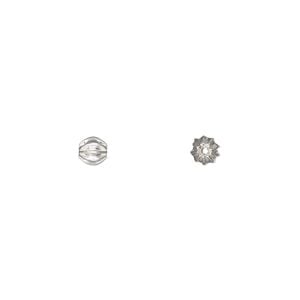 Bead 1pkg50 silver-plated, 4mm corrugated round, brass