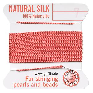 Thread, Griffin, silk, coral, size #7. Sold per 2-meter card (approximately 78 inches).