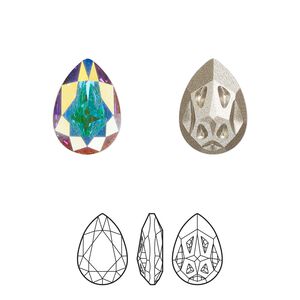 Fancy stone 1pk crystal AB foil back, Crystal Passions&reg; 14x10mm mirage pear 4390