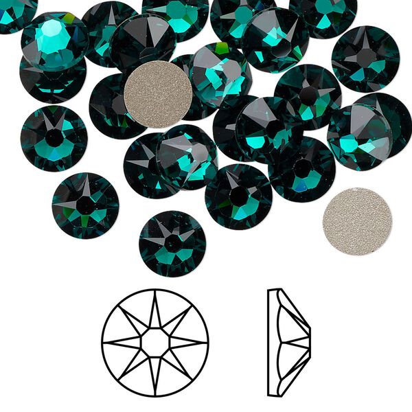 Flat back 144pk emerald foil back, Swarovski&reg; 7.07-7.27mm rose round SS34 2088 image number 0