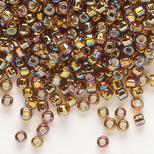 Seed bead, Dyna-Mites&trade;, glass, silver-lined translucent rainbow root beer, #6 round with square hole. Sold per 1/2 kilogram pkg.