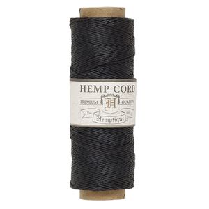 Cord, Hemptique&reg;, polished hemp, black, 0.5mm diameter, 10-pound test. Sold per 205-foot spool.