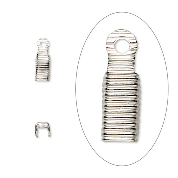 Cord end fold-over 1pkg100 nickel-plated, 8x3.5mm corrugated / 3mm inside diameter brass / imitation image number 0