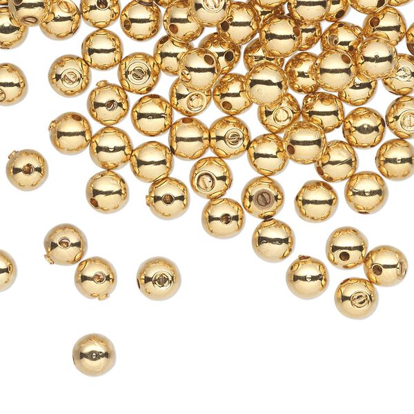 Crimp 1pkg144 gold-plated, 4mm round / up to 0.024 inch inside diameter, brass / Screw-Tite Crimps&trade; image number 0