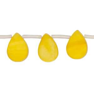 Mother-of-pearl shell 1pkg1, top-drilled flat teardrop bead 13 inch yellow-orange 13x3mm-14x9mm