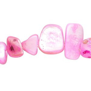 Mother-of-pearl shell 1pkg1, chip bead 30 inch bright pink small to extra-large