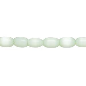 Bead, fiber optic glass, pkg/14 inch, opaque light green, 9x6mm center-drilled oval.