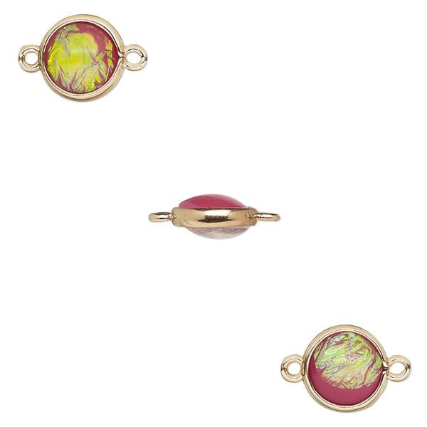 Link, Opalized Ice&trade;, "opal" (resin) and gold-finished brass, light purple, 9.5mm double-sided round. Sold per pkg of 6. image number 0