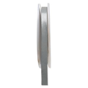 Cord, leather, grey, 8mm flat. Sold per 5-yard spool.