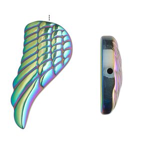 Hemalyke&trade; 1pkg1, electroplated half-drilled 1-sided wing focal 48x23mm