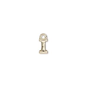 Charm, gold-finished "pewter" (zinc-based alloy), 8x4mm alphabet letter I. Sold per pkg of 2.