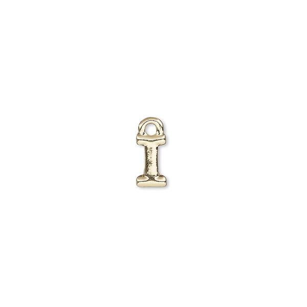Charm, gold-finished "pewter" (zinc-based alloy), 8x4mm alphabet letter I. Sold per pkg of 2. image number 0