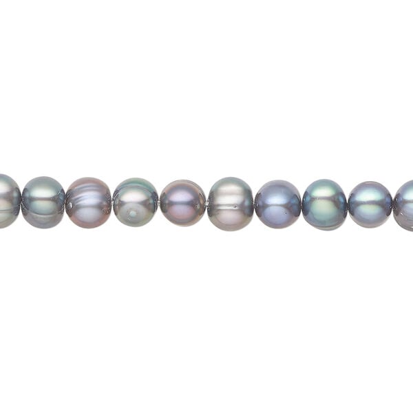Freshwater pearl 1pkg1, semi-round, 15.5-16 inch silver peacock 5-6mm cultured image number 0