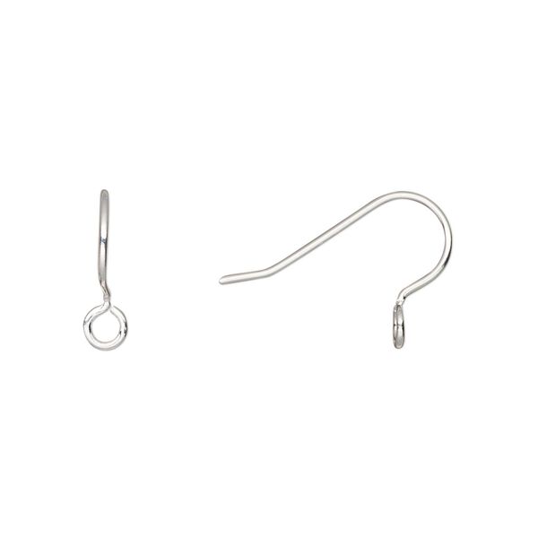 Ear wire fishhook 1pkg100 silver-plated, 12.5mm / perpendicular open loop, 21 gauge brass 50 pair image number 0