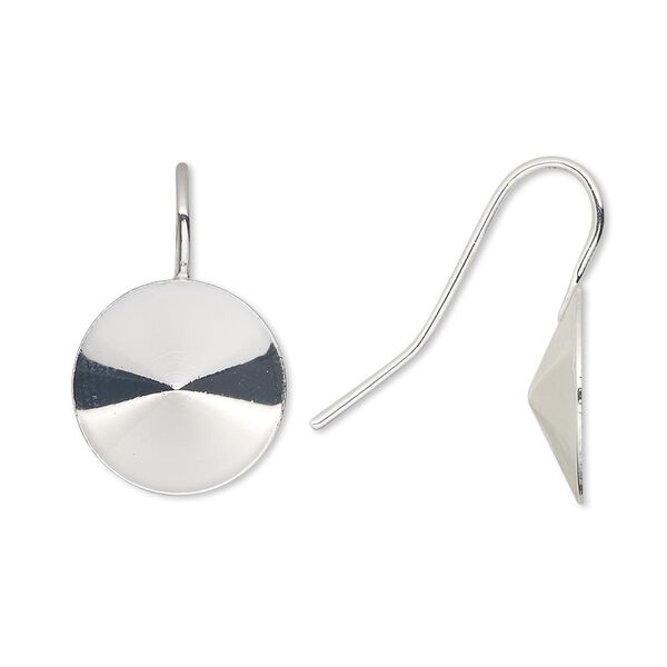 Ear wire 1pkg10 Almost Instant Jewelry&reg;, 21mm / 14mm rivoli glue-in setting, 18-20 gauge silver-finished brass 5 pair image number 0