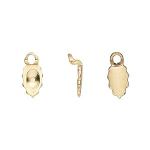 Bail, Aanraku&reg;, glue-on earring, gold-plated "pewter" (zinc-based alloy), 13x6mm with 9x6mm leaf flat base. Sold per pkg of 4.