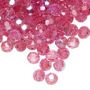 Bead 144pk rose AB, Preciosa Czech crystal 6mm round
