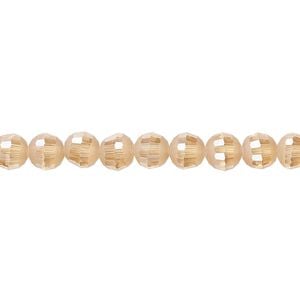 Bead 1pk 96 facets translucent amber peach AB half-matte, Celestial Crystal&reg; 6mm round 8 inch