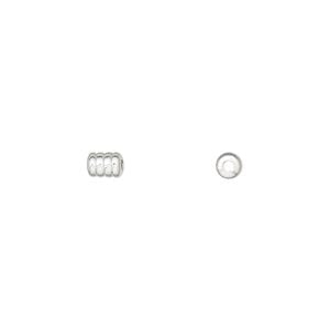 Bead 1pkg100 silver-plated, 5x4mm ribbed barrel, brass