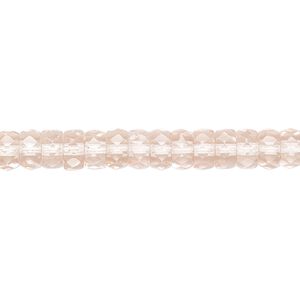 Bead, Czech fire-polished glass, light rose, 6x3mm faceted rondelle. Sold per 15-1/2" to 16" strand.