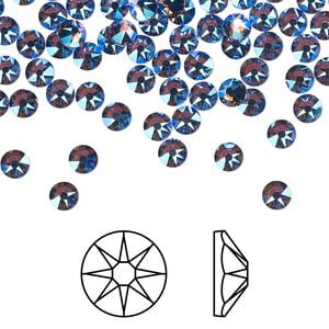 Flat back 144pk tanzanite shimmer foil back, Crystal Passions&reg; 3.8-4mm rose round SS16 2088
