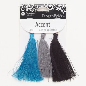 Component, rose gold-finished steel and nylon, blue / black / grey, 2-1/2-3-inch tassel. Sold per pkg of 3.