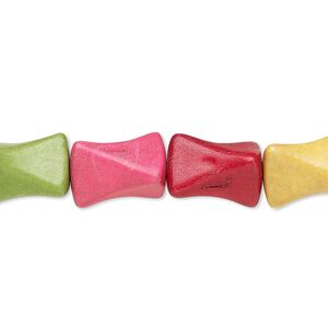 Bead, "howlite" (imitation) resin. mixed colors, 13x9x8mm-13x9x9mm twisted triangle tube. Sold per 15-inch strand.