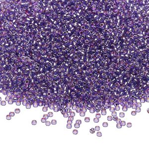 Seed bead, Miyuki 1pkg35g glass, #15 rocaille, Duracoat&reg; transparent silver-lined dark orchid / outside dyed (RR-4278)