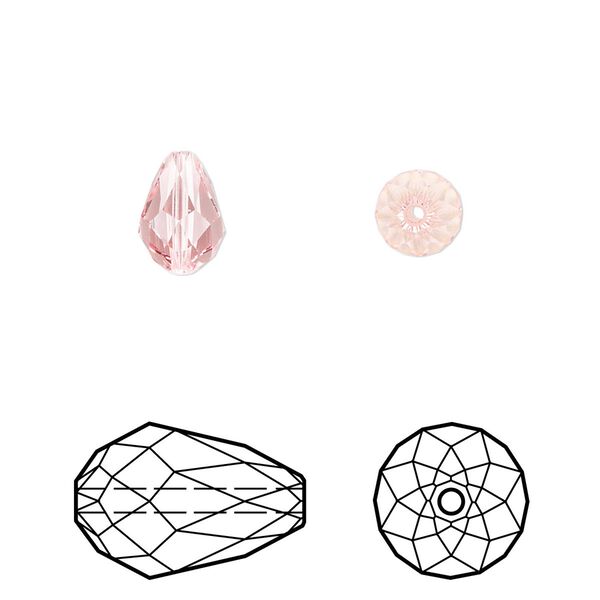 Bead 144pk light rose, Swarovski&reg; 9x6mm teardrop 5500 image number 0