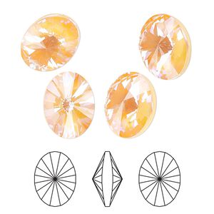 Chaton 4pk crystal peach DeLite, Crystal Passions&reg; 14x10.5mm oval rivoli 4122