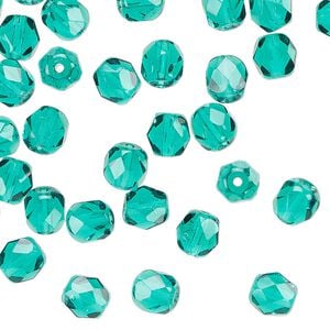 Czech fire-polished glass 1pkg60, faceted round bead translucent teal 6mm