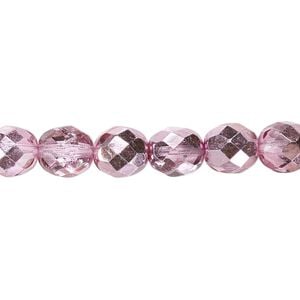Bead, Czech fire-polished glass, clear with half-coat metallic watermelon, 8mm faceted round. Sold per 15-1/2" to 16" strand.