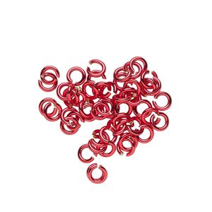 Jump ring 1pkg50 brass, 4mm round, 20 gauge / 2.4mm inside diameter / electrocoated red