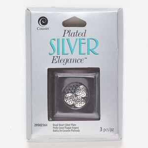 Bead 1pkg3 silver-plated, 8.5mm heart / cutout, lacquer brass
