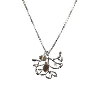 Necklace, glass and imitation rhodium-plated "pewter" (zinc-based alloy), smoke, 32x30mm tree branch, 16 inches with 3-inch extender chain and lobster claw clasp. Sold individually.