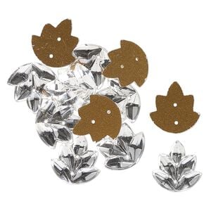 Clasp, 2-strand button, vintage glass, opaque clear, foil back, 13mm leaf. Sold per pkg of 12.
