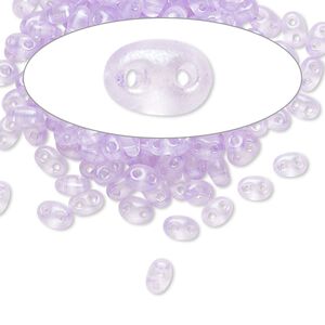 Seed bead, Preciosa Twin&trade; Czech glass, pkg/50g, 5x2.5mm oval, translucent lavender terra pearl clear, (08128).